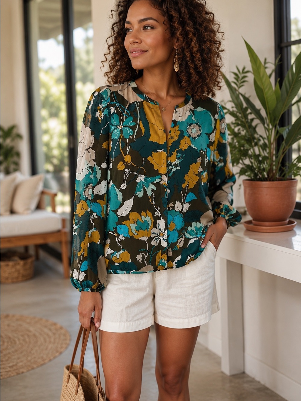 Massimo Dutti 100% Mulberry Silk Floral Blouse Lined Portugal EU 40 US 8